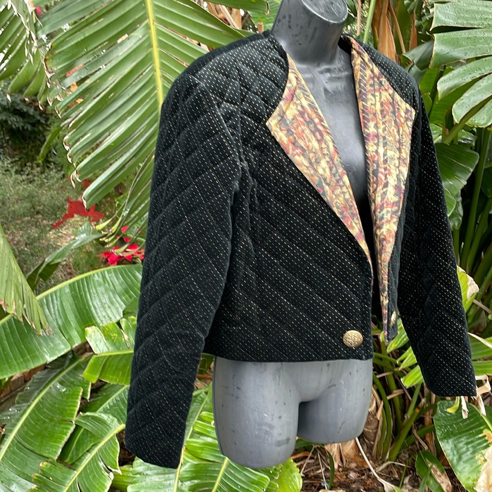 Wind Ridge quilted velvet brocade and metallic gold crop jacket or bolero